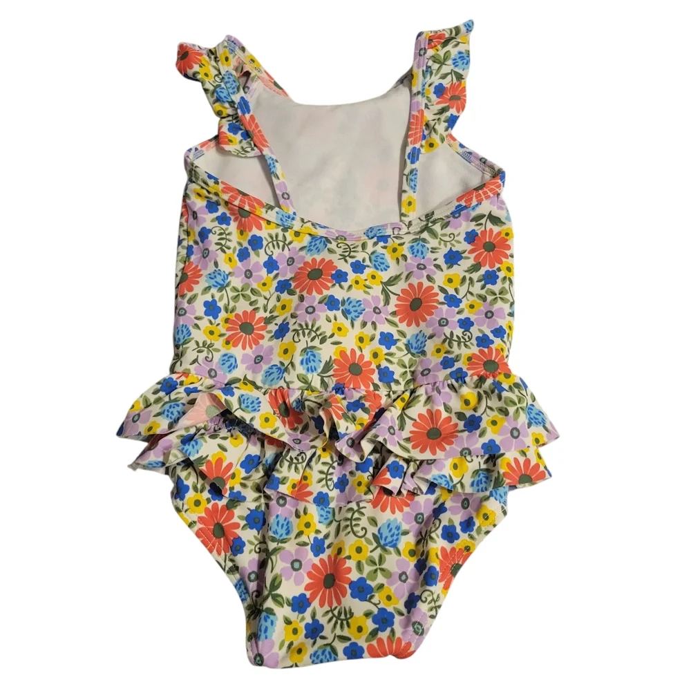 Baby Boden Floral Ruffle Swim Suit